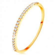 Zlatý prsteň 585 - tenké lesklé ramená, ligotavá zirkónová línia čírej farby