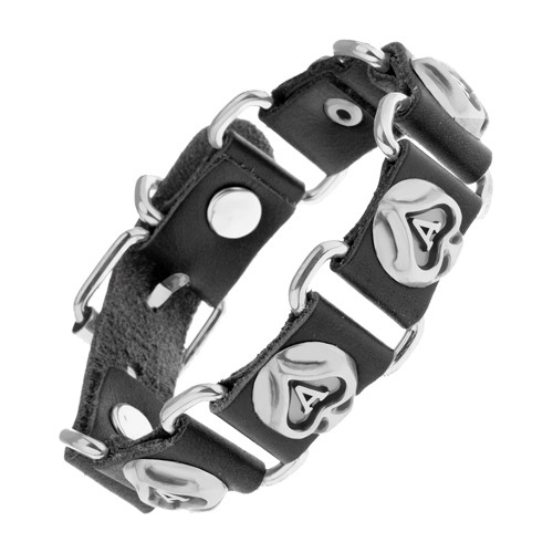 E-shop Šperky Eshop - Čierny náramok z umelej kože a ocele, kartové symboly - pikové esá Y42.02
