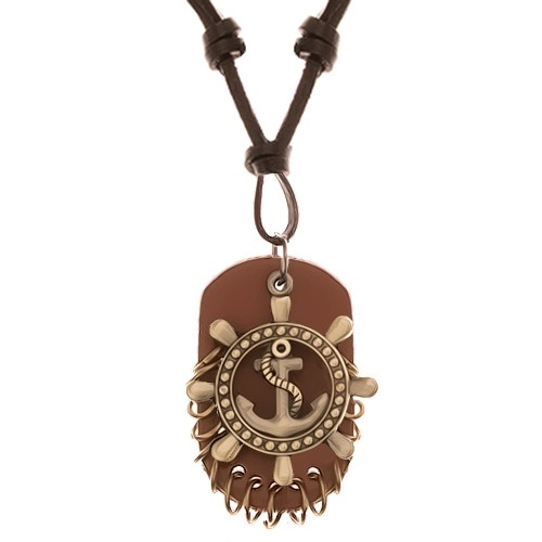 E-shop Šperky Eshop - Nastaviteľný kožený náhrdelník - kormidlo s kotvou, známka z kože Y42.18
