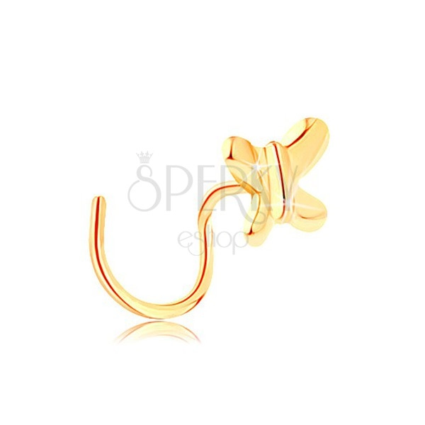 Zahnutý piercing do nosa zo žltého zlata 585 - malý lesklý motýlik