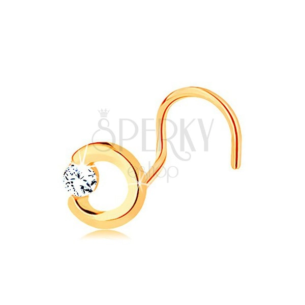 Zlatý piercing do nosa 585 - neúplný obrys kruhu s čírym zirkónom, zahnutý