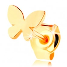 Zlatá 1-kusová náušnica 585, malý plochý motýlik s lesklým povrchom