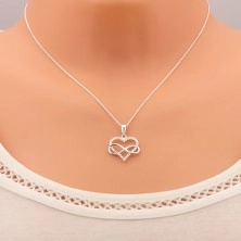 Strieborný 925 náhrdelník, zirkónový obrys srdca a symbol nekonečna