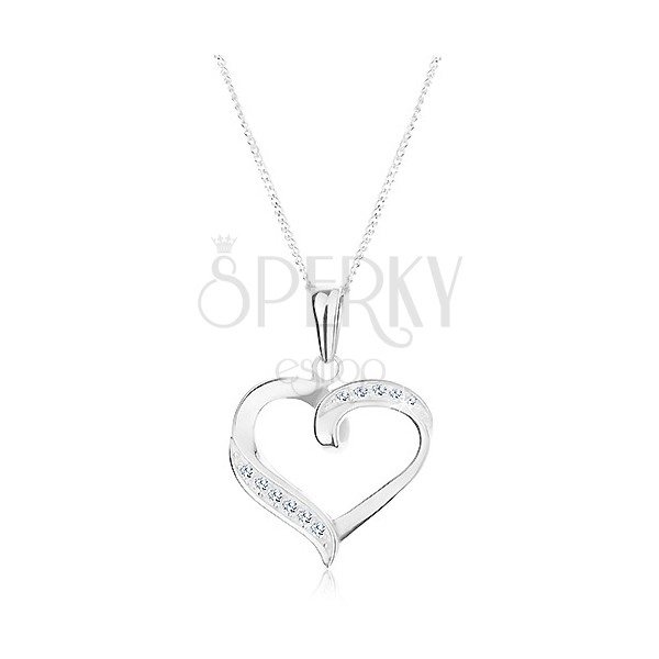 Strieborný náhrdelník 925, prívesok a retiazka, kontúra srdca, číre zirkóny