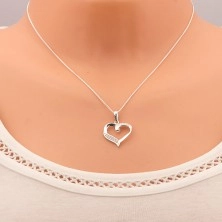 Strieborný náhrdelník 925, prívesok a retiazka, kontúra srdca, číre zirkóny