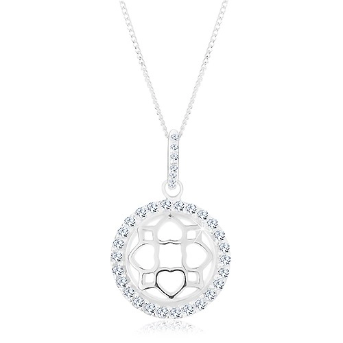 Strieborný 925 náhrdelník, retiazka a prívesok, trblietavý kruh, vypuklý ornament