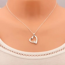 Strieborný náhrdelník 925, retiazka a prívesok, lesklá kontúra srdca so zirkónom