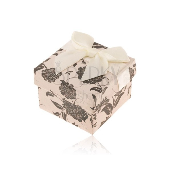 Papierová krabička na prsteň alebo náušnice, béžovo-čierna s motívom kvetov