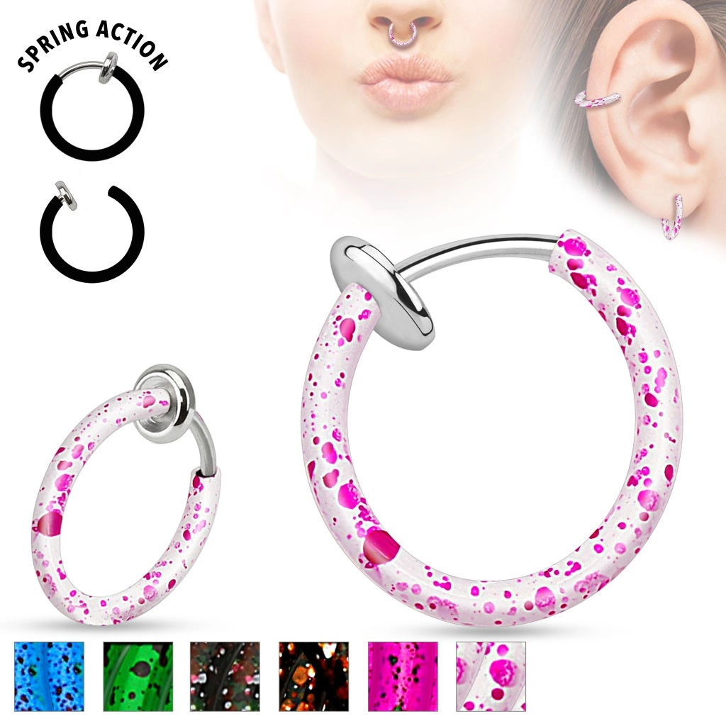 Oceľový fake piercing do nosa alebo do ucha, krúžok pofŕkaný farbou - Farba piercing: Ružová