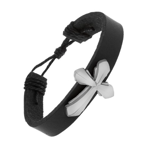E-shop Šperky Eshop - Čierny náramok zo syntetickej kože, dvojitý kríž s matným vypuklým povrchom Y02.09