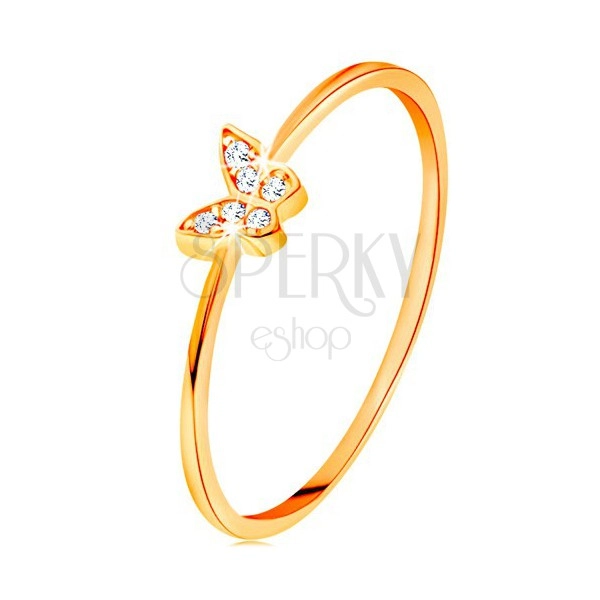 Zlatý prsteň 585 - motýlik zdobený okrúhlymi čírymi zirkónmi