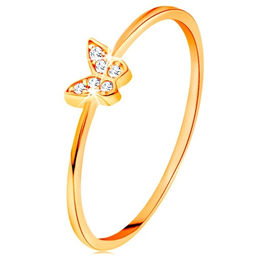 Zlatý prsteň 585 - motýlik zdobený okrúhlymi čírymi zirkónmi - Veľkosť: 54 mm