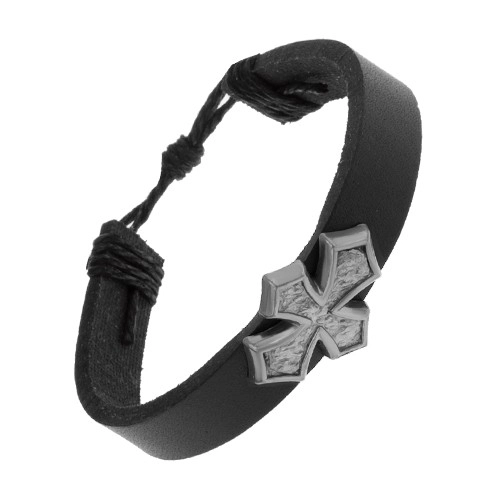 E-shop Šperky Eshop - Čierny náramok zo syntetickej kože, kríž s rozšírenými ramenami Z01.13