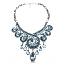 Mohutný ligotavý náhrdelník so špirálovým vzorom, modré zirkóny a guličky