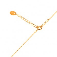 Zlatý 14K náhrdelník - lesklá retiazka, nápis Love a dva číre zirkóny
