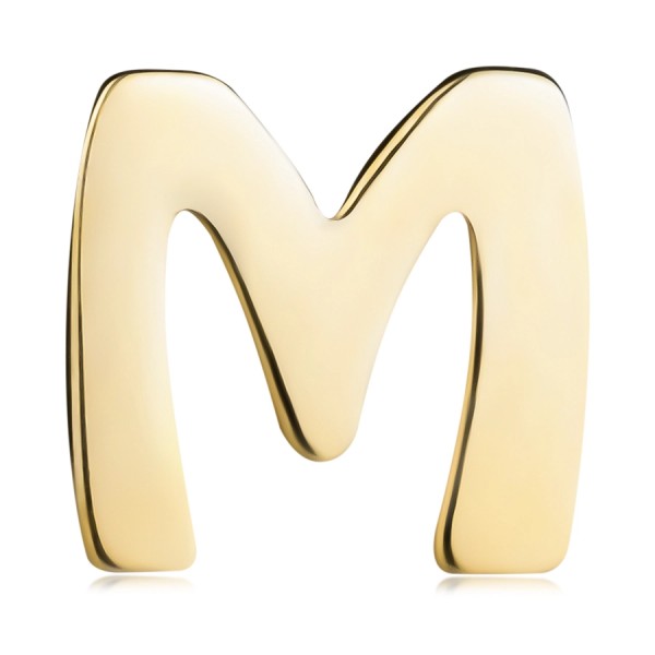 Zlatý 14K prívesok s lesklým a hladkým povrchom, tlačené písmeno M