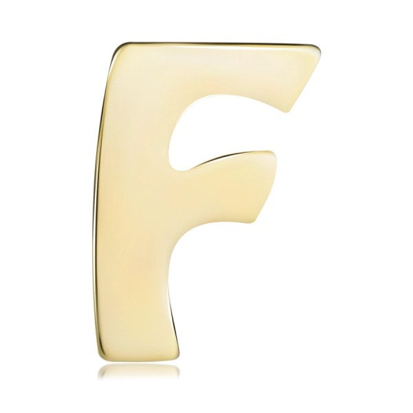 Prívesok zo žltého 14K zlata, tlačené písmeno F, zrkadlovolesklé