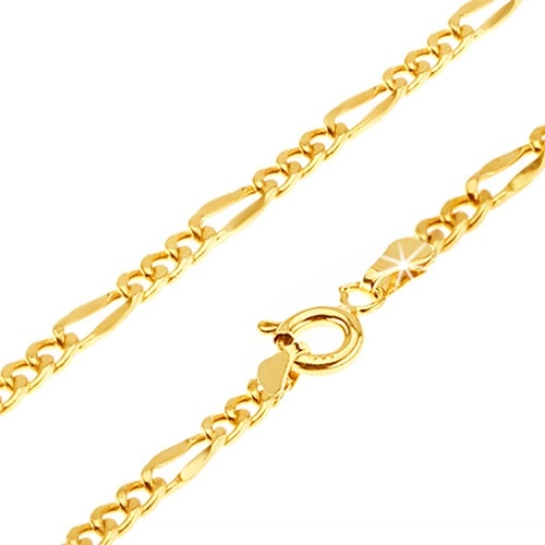 E-shop Šperky Eshop - Retiazka v žltom 14K zlate - tri oválne očká, jedno dlhšie sploštené - Figaro, 500 mm S3GG170.25