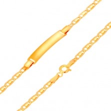 Náramok s platničkou zo žltého 14K zlata, podlhovasté články, lesklý obdĺžnik, 175 mm