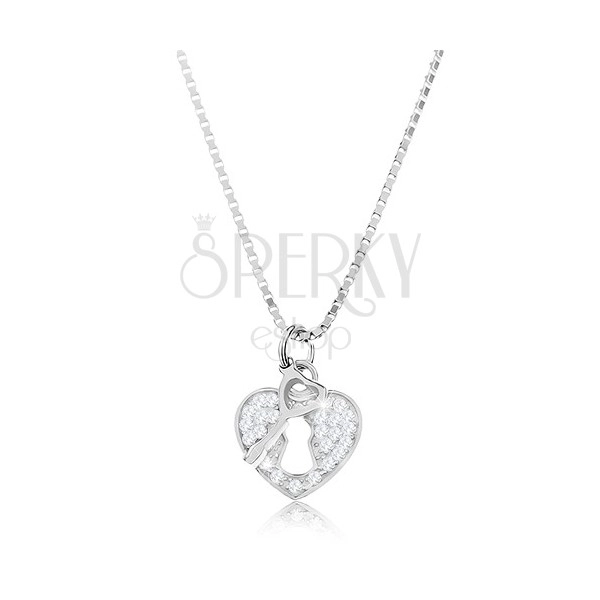 Strieborný 925 náhrdelník - retiazka s príveskom, srdcová kladka s kľúčikom