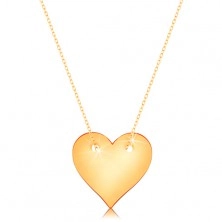 Náhrdelník zo žltého 14K zlata - súmerné ploché srdce, jemná retiazka