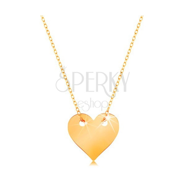 Náhrdelník v žltom 14K zlate - malé súmerné ploché srdce, jemná retiazka