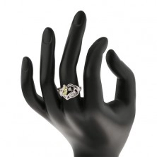 Lesklý prsteň, ornament s brúseným zrnkom žltozelenej farby