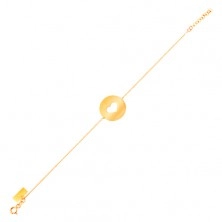Zlatý 14K náramok - kruh so srdiečkovým výrezom a plochým lesklým povrchom