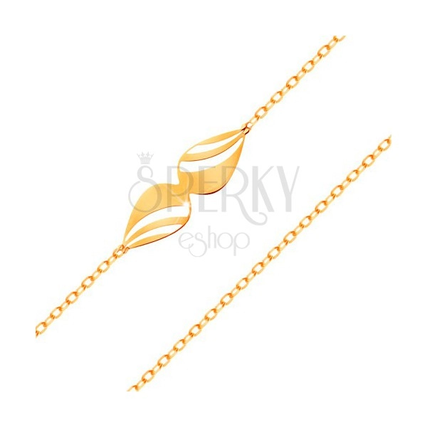 Náramok zo žltého 14K zlata - tenká retiazka, mašlička z vyrezávaných sĺz