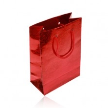 Malá červená taštička na darček s abstraktným vzorom, červené šnúrky