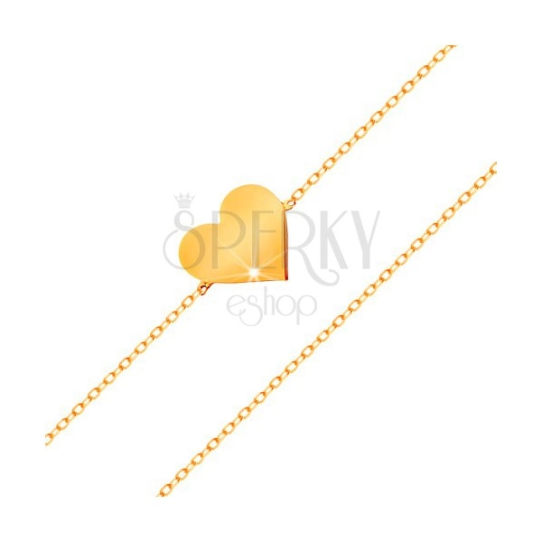 Náramok v žltom 14K zlate - ligotavá tenká retiazka, prívesok - ploché srdiečko