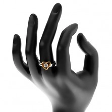 Dvojfarebný prsteň z ocele 316L - asymetrická kontúra srdca, číry zirkón
