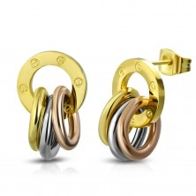 Náušnice z ocele 316L, lesklá obruč a prstence zlatej, striebornej a medenej farby