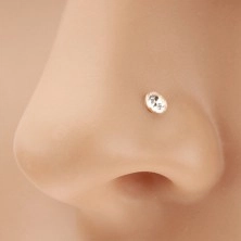 Zlatý 585 piercing do nosa - ligotavý číry zirkón v lesklej objímke, 2 mm