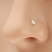 Piercing do nosa v žltom 14K zlate - ligotavý číry zirkón v lesklej objímke, 1,5 mm