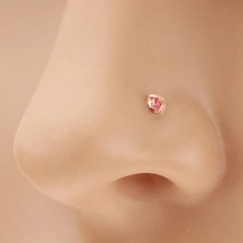 Zlatý 585 piercing do nosa, rovný - ligotavý zirkónik ružovej farby, 1,5 mm