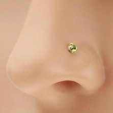Piercing do nosa zo žltého 14K zlata - svetlozelený ligotavý zirkónik, 1,5 mm