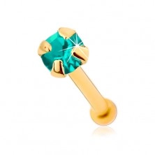 Zlatý 375 piercing do nosa, rovný - ligotavý modrozelený zirkónik, 1,5 mm