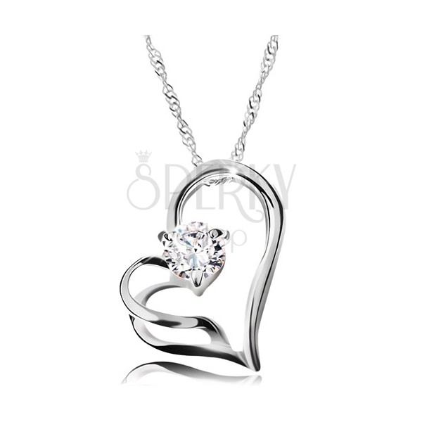 Strieborný náhrdelník 925 - dvojitý obrys srdca, špirálovitá retiazka