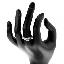 Zásnubný prsteň, striebro 925, trblietavé ramená s výčnelkami, číry zirkón