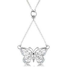 Strieborný 925 náhrdelník, retiazka a prívesok - vyrezávaný motýlik