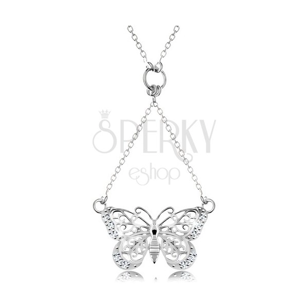 Strieborný 925 náhrdelník, retiazka a prívesok - vyrezávaný motýlik