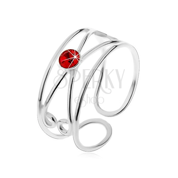 Prsteň zo striebra 925 - okrúhly červený zirkón, dvojitá slučka, nastaviteľný