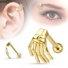 Oceľový piercing do ucha alebo obočia, kostra ruky, rôzne farby
