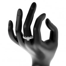 Strieborný 925 prsteň, rozdelené ramená, zirkón, ornament a zirkónová línia