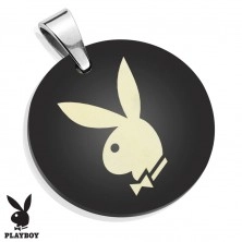 Prívesok z chirurgickej ocele, lesklý čierny kruh s Playboy zajačikom