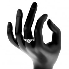 Zásnubný prsteň - striebro 925, žiarivý okrúhly zirkón, oblúčiky, ligotavé ramená