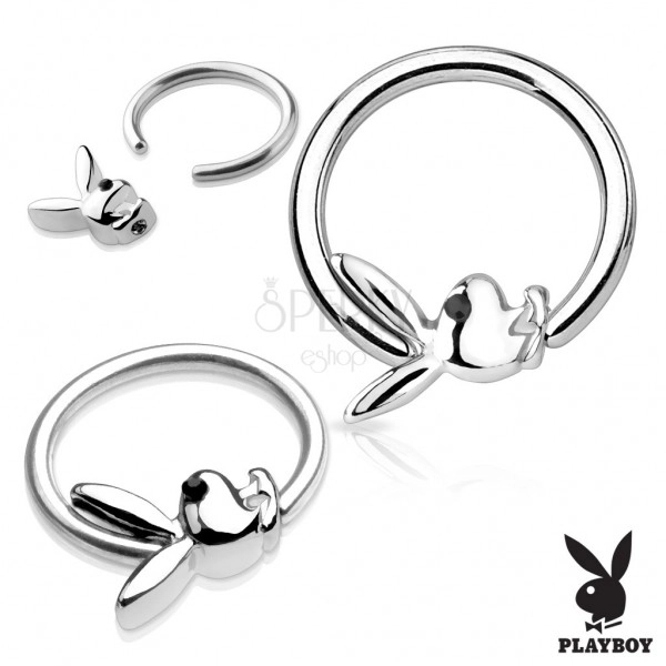 Piercing krúžok z chirurgickej ocele striebornej farby s Playboy zajačikom