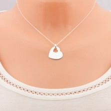 Strieborný náhrdelník 925, lesklé srdce s výrezom malého srdiečka, retiazka
