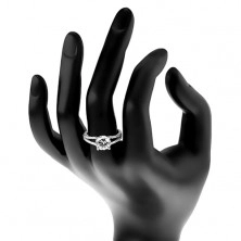 Strieborný 925 prsteň - zásnubný, rozdelené zirkónové ramená, žiarivý okrúhly zirkón
